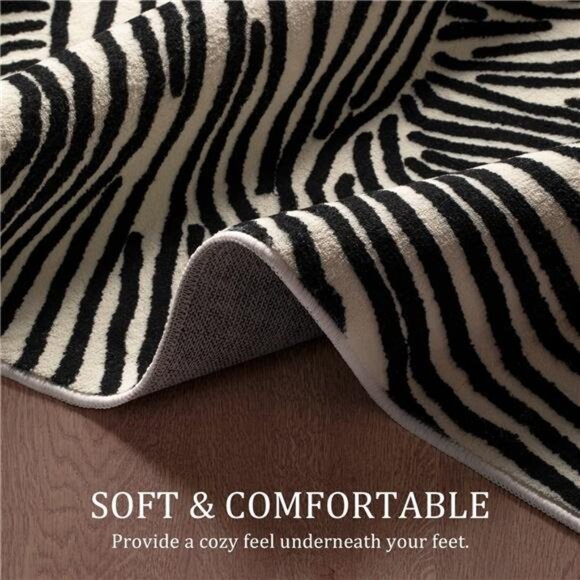 5×8 Ft Area Rugs, Abstract Washable Rug, Modern Black and White Rug - Picture 5 of 7